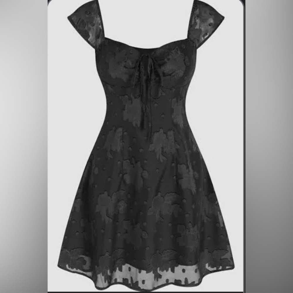 Cider Black Mini Dress Floral Jacquard